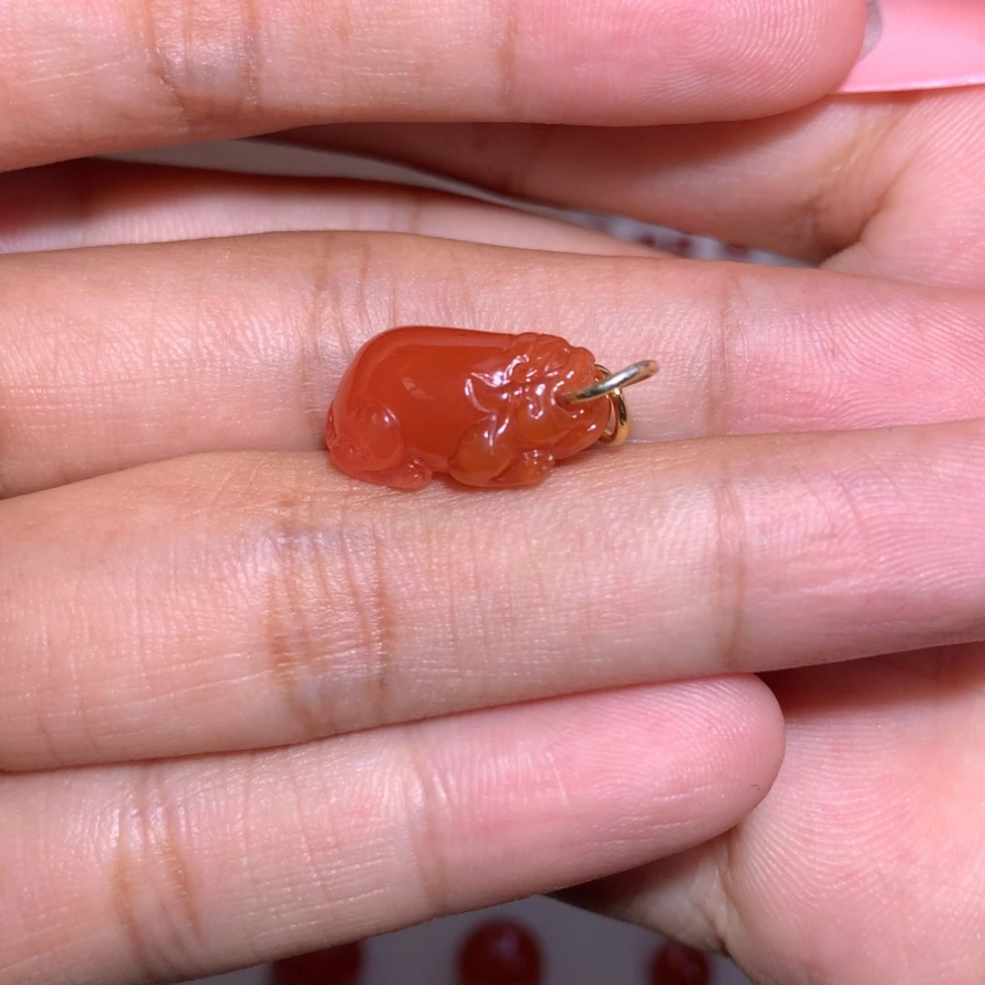 南红玛瑙未镶嵌925 银环貔貅侧挂
