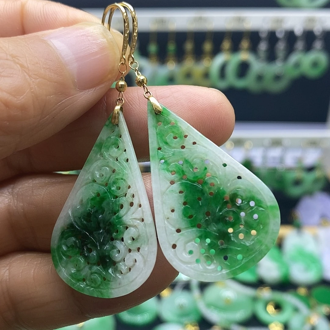 翡翠18K金镶嵌吊坠(不含链)耳饰