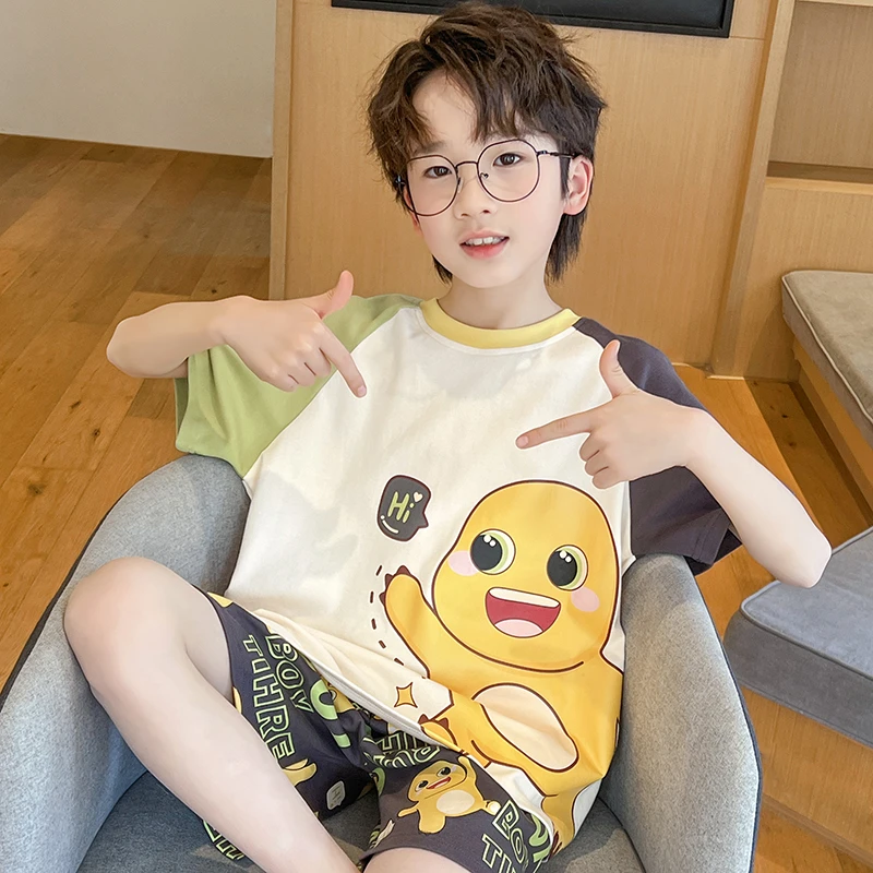 儿童短袖薄款大童宝宝男孩夏季卡通男童睡衣10岁至15岁家居服套装