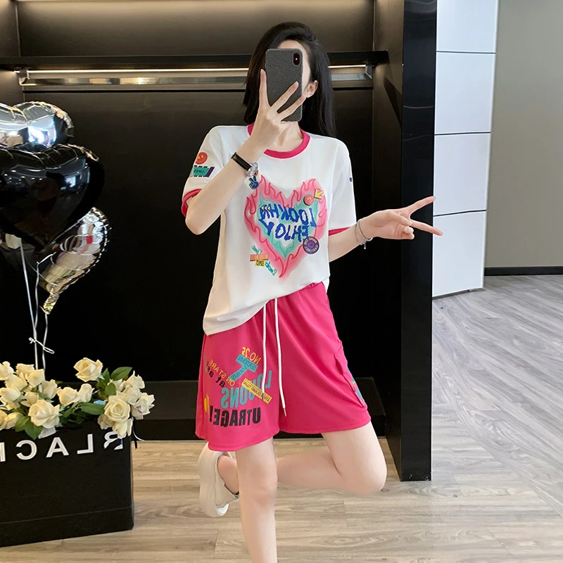 运动服套装女夏2025新款时髦洋气减龄短袖阔腿短裤休闲百搭两件套