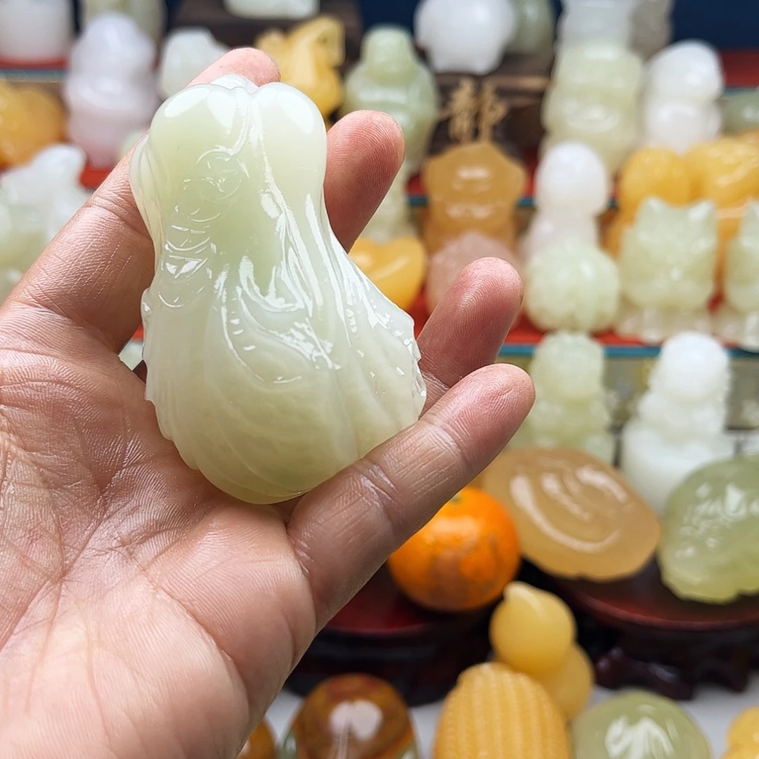 周***＆石材白菜手把摆件