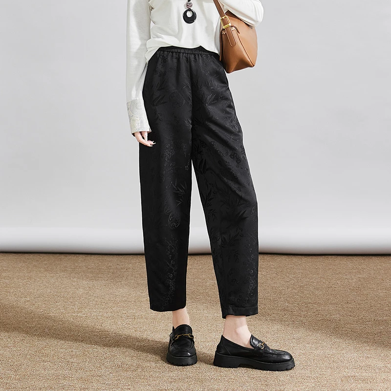 索菲丝尔秋季提花国风休闲哈伦裤2025新款宽松百搭显瘦女裤531093