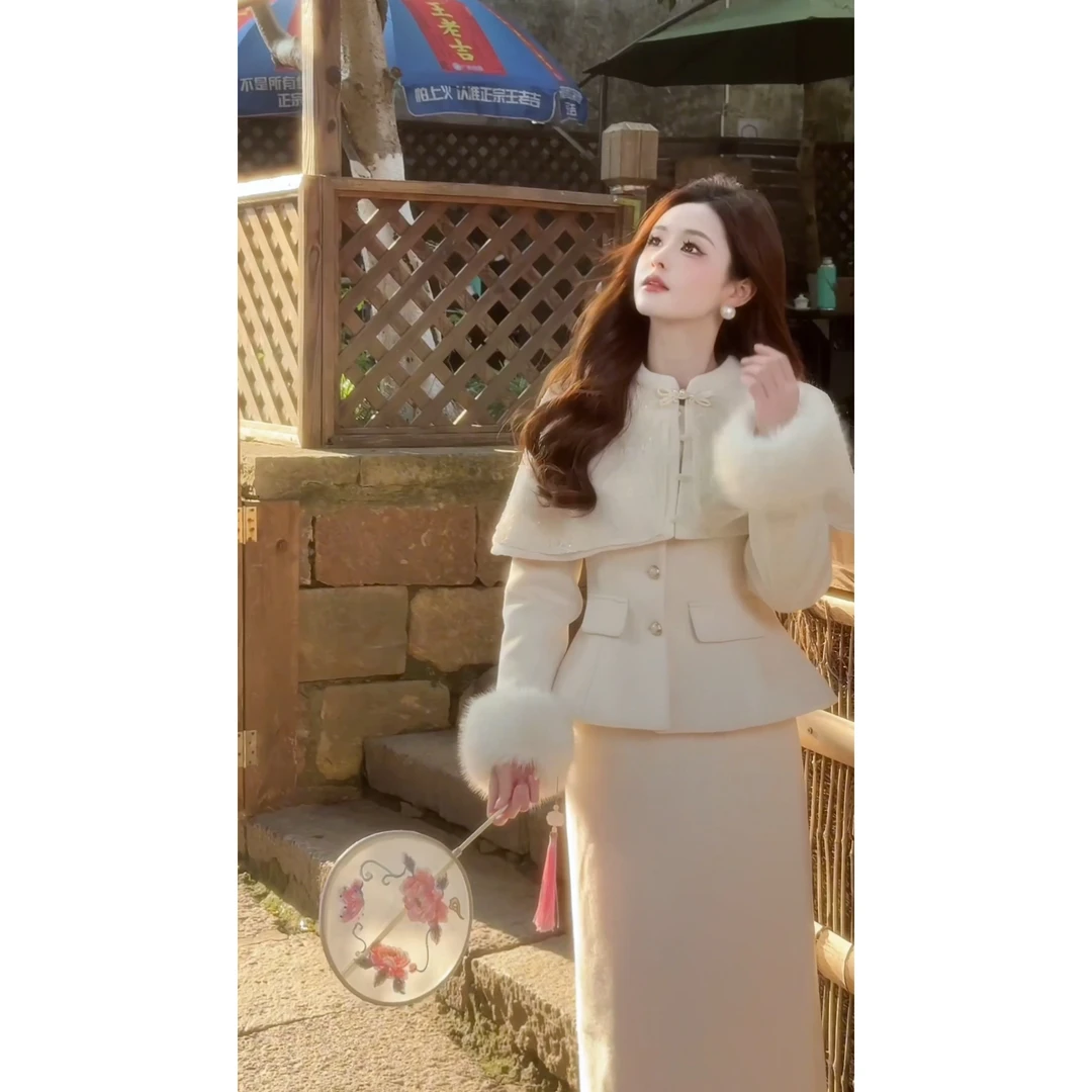 【坠枝头】77新中式千金感棉服外套+半裙+斗篷XMZH5249