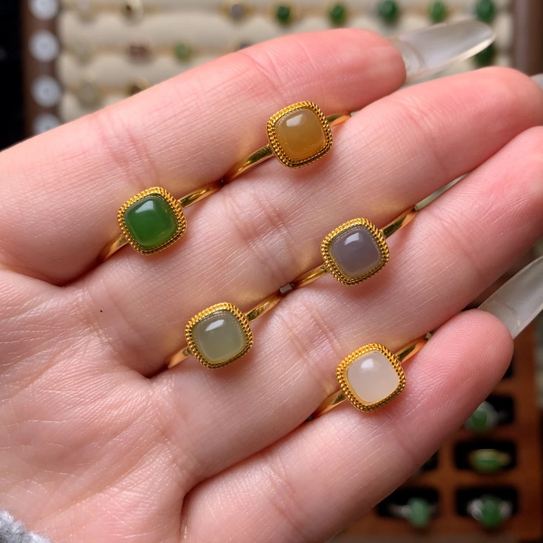 和田玉银S925镶嵌戒指