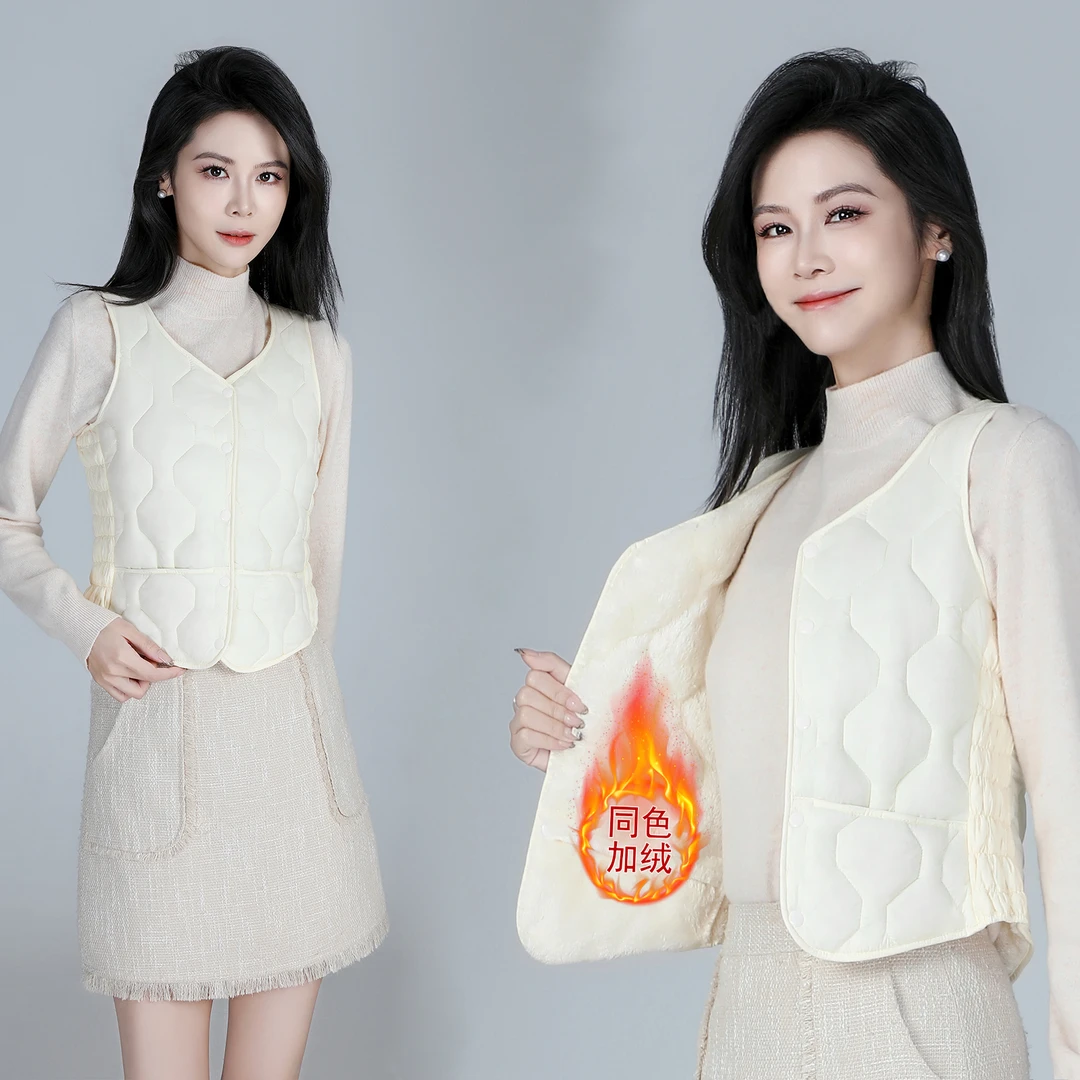 2025年新款秋冬马甲女短款学生内穿保暖修身加绒马夹洋气V领坎肩