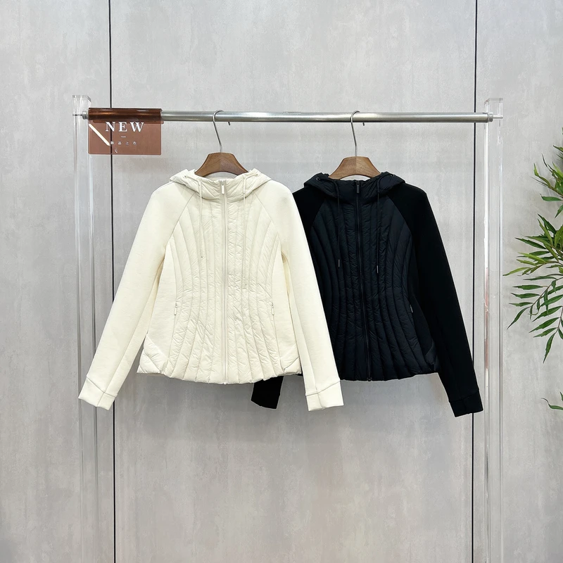 高品质休闲运动拼接连帽长袖轻薄羽绒服修身收腰白鹅绒外套ZF527