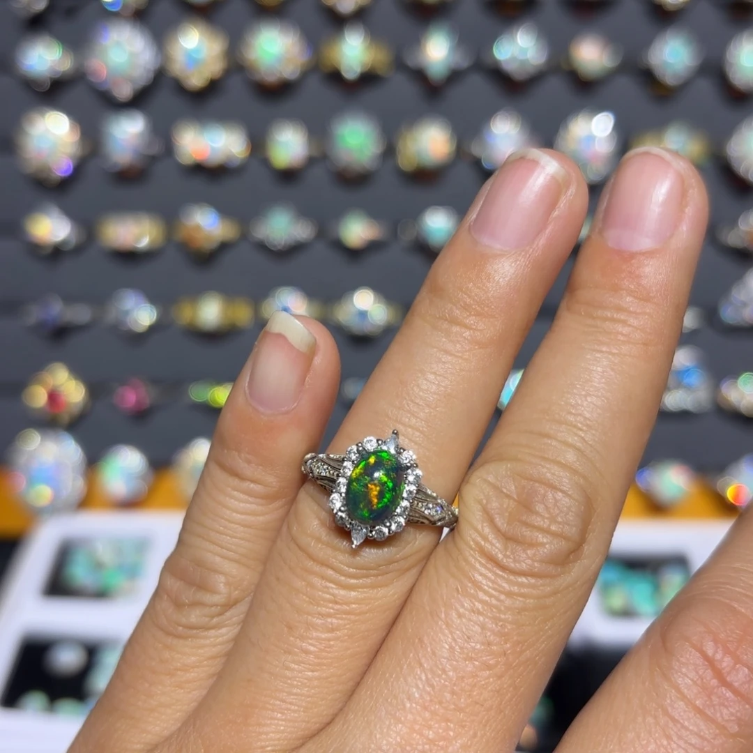 欧泊银S925镀金镶嵌戒指