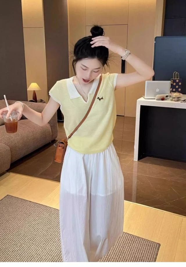 2025夏季薄款时尚复古韩版小众V领针织衫别致修身百搭上衣女新款