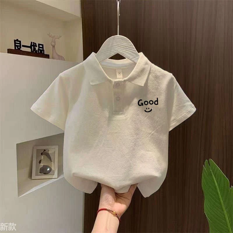 儿童短袖t恤夏季新款男女童衣服夏款白色polo衫翻领半袖童装上衣