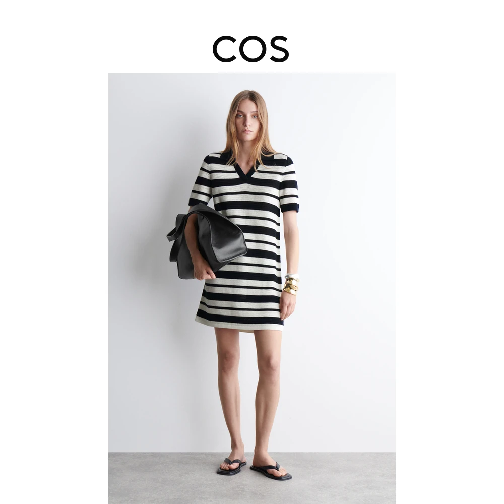 COS女装 夏日通勤POLO领条纹针织连衣裙2025夏季新品1282924001