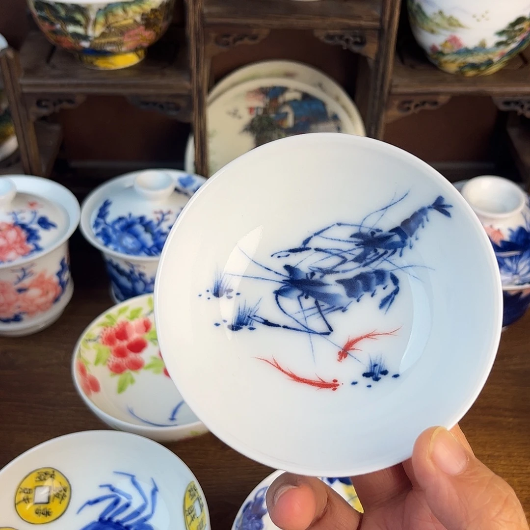 忠意堂釉下彩虾趣