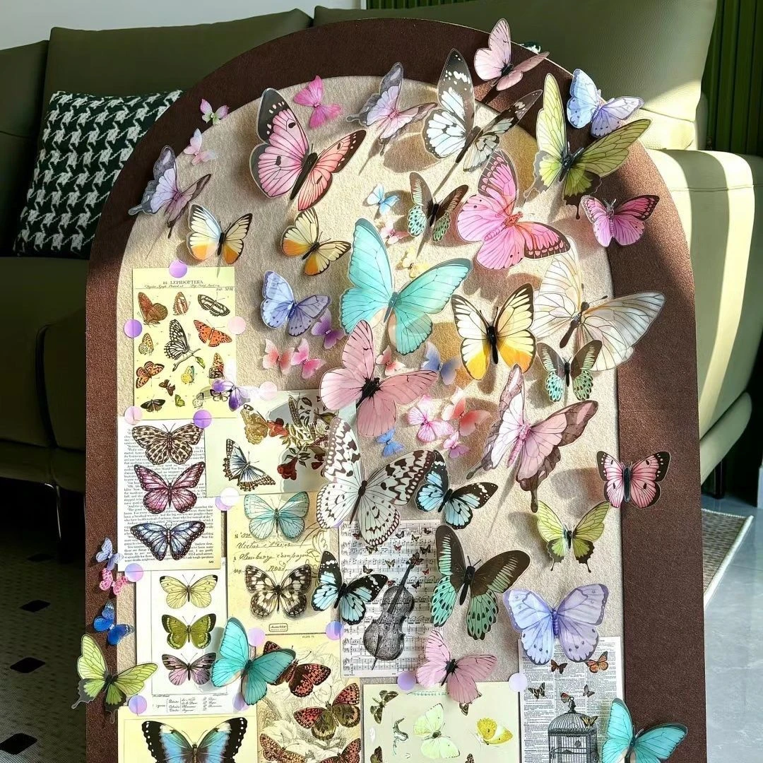 【花园时光】鲜花装饰新品PVC立蝴蝶装饰黑色彩色diy手工装饰包装