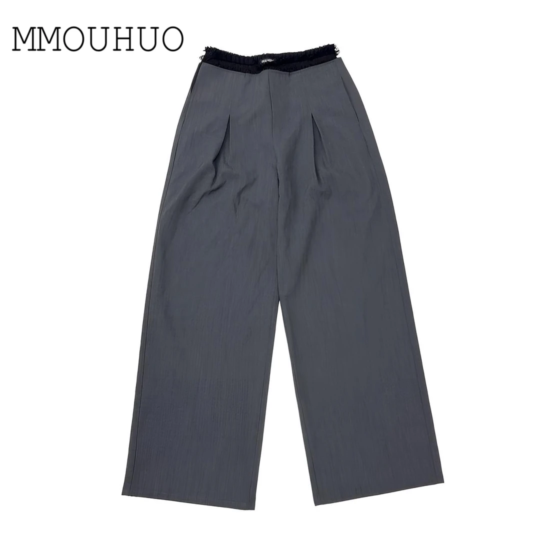 深圳MMOUHUO新款阔腿拼蕾丝腰休闲裤