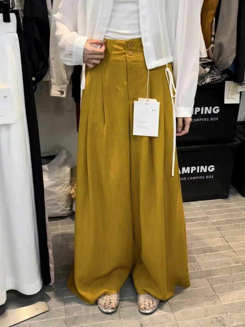 CR8705夏季新款老钱风亚麻棉阔腿裤女显瘦高腰气质拖地裤