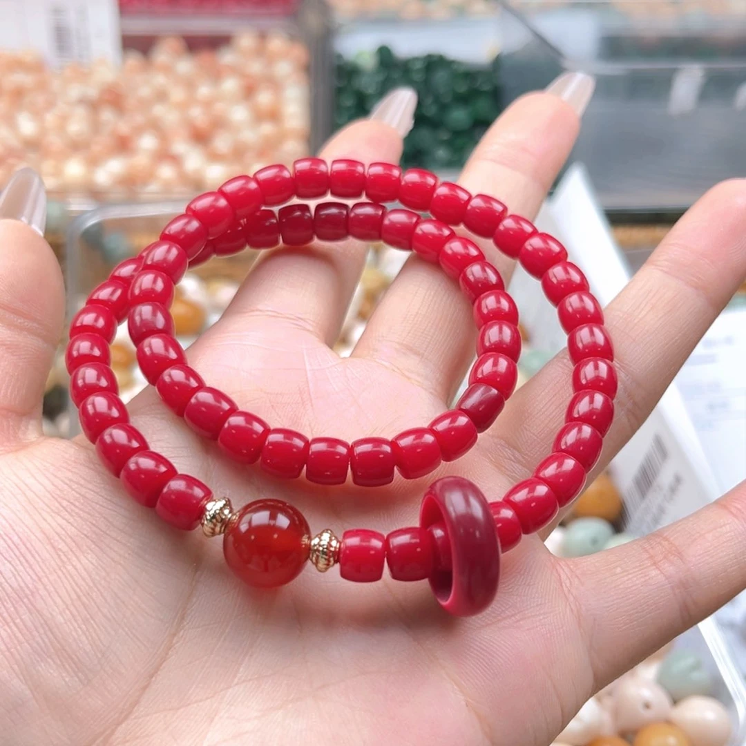 白玉菩提吊坠c7.75mm110颗。朱砂供 直切