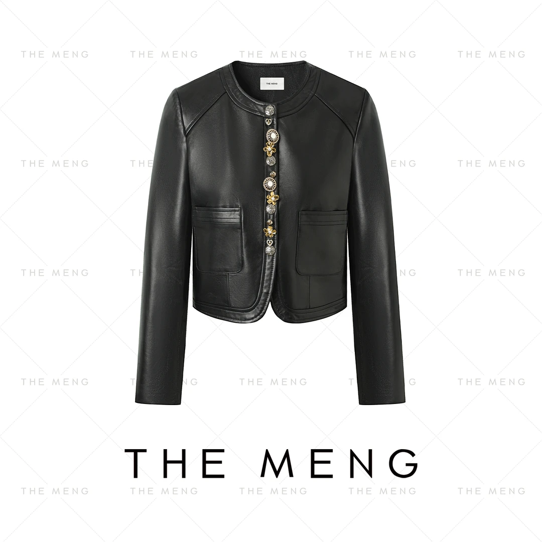 THE MENG【遐想】100绵羊皮短款通勤休闲皮衣#M251A0007