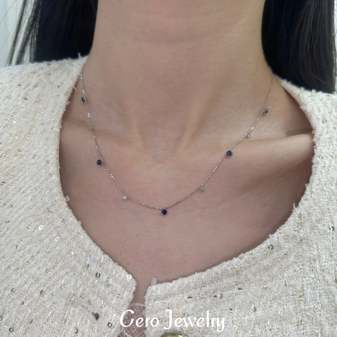 CERO【公主专属】18k金轻奢时尚精致蓝宝石满天星钻石项链AA0428