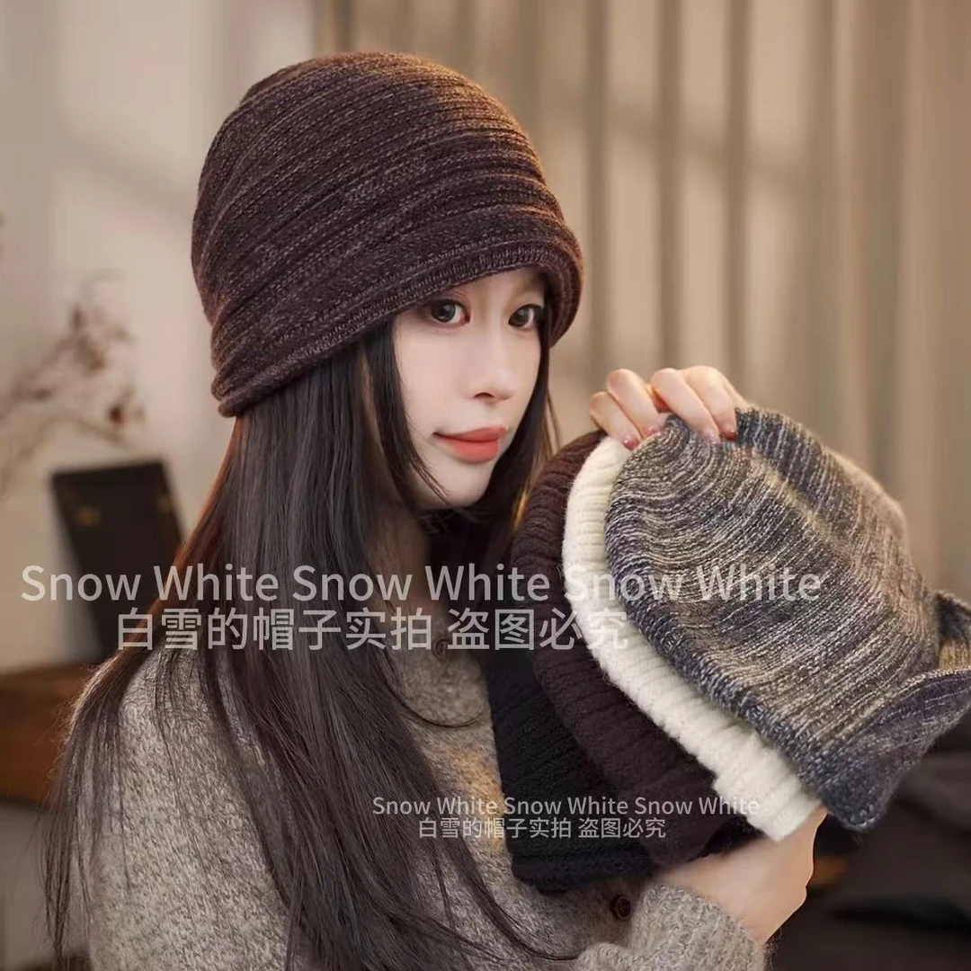 【100%羊毛卷檐堆堆帽】自带褶皱新款百搭保暖针织冷帽日系复古E-15