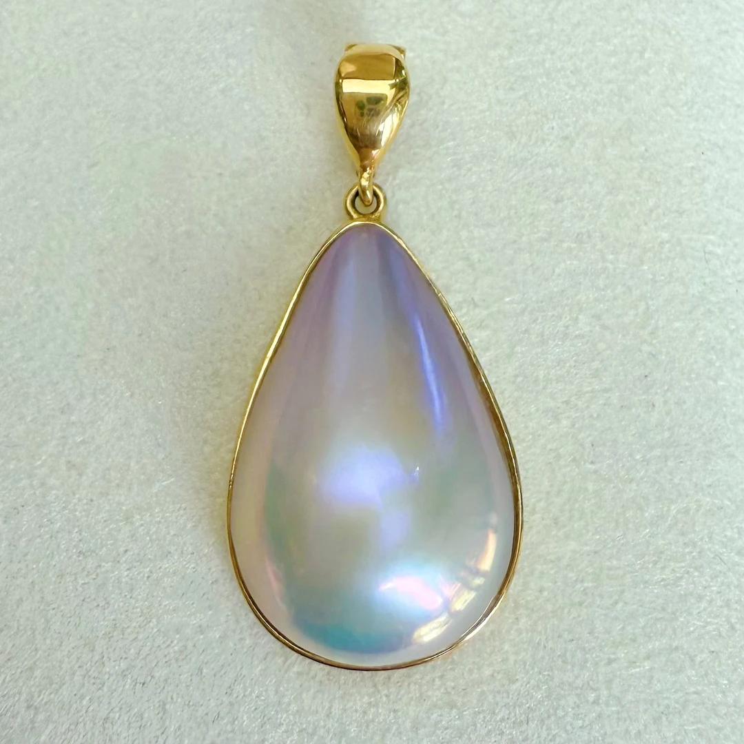 朕的珠 厚金简约水滴经典款 天然海水马贝吊坠18K金成品万能扣头