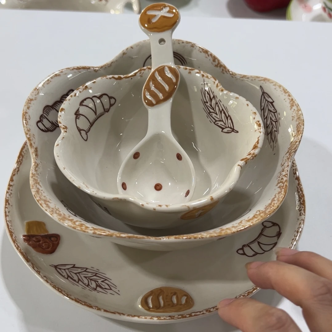 摆件高温陶瓷釉下彩微瑕！四件套