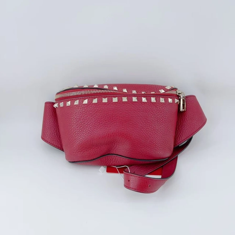 95新 Valentino/华伦天奴  红色铆钉拉链腰包 1673 4078