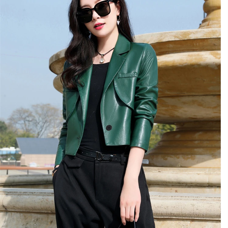 王小鸭皮衣外套女2025秋季新款小个子短款简约修身洋气夹克上衣