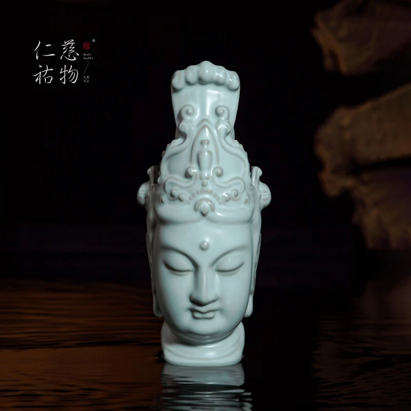 汝窑菩萨佛像陶瓷景德镇汝瓷禅意家居玄关装饰高级感小众摆件