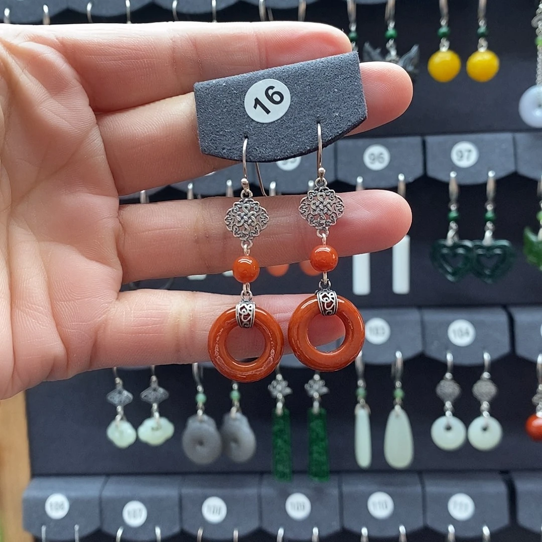 淑***康翡翠银S925镶嵌耳饰