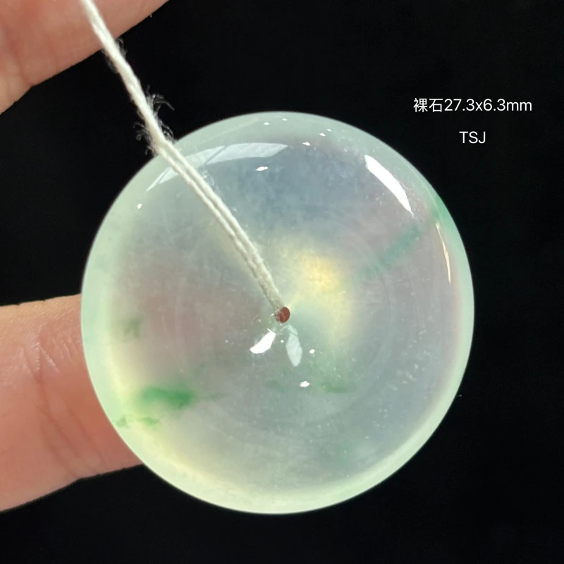 缅甸天然翡翠A货冰飘绿花平安扣吊坠TSJ（下单咨询客服）