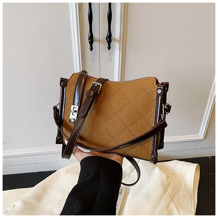 洋气麂皮绒百搭高级单肩斜挎精致气质时尚2025秋季女式手提小方包