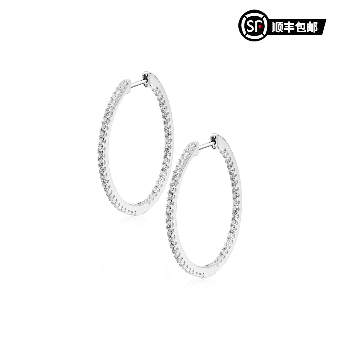 WIC 925银莫桑石耳饰 通体S925银大耳环简约百搭轻奢气质欧美