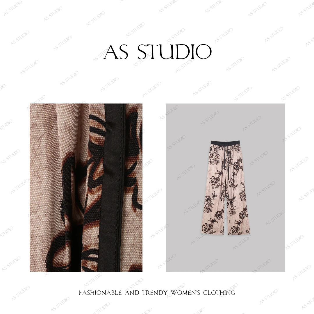 【AS素描花】25新小众设计复古宽松垂感印花休闲裤AS25CKU4444