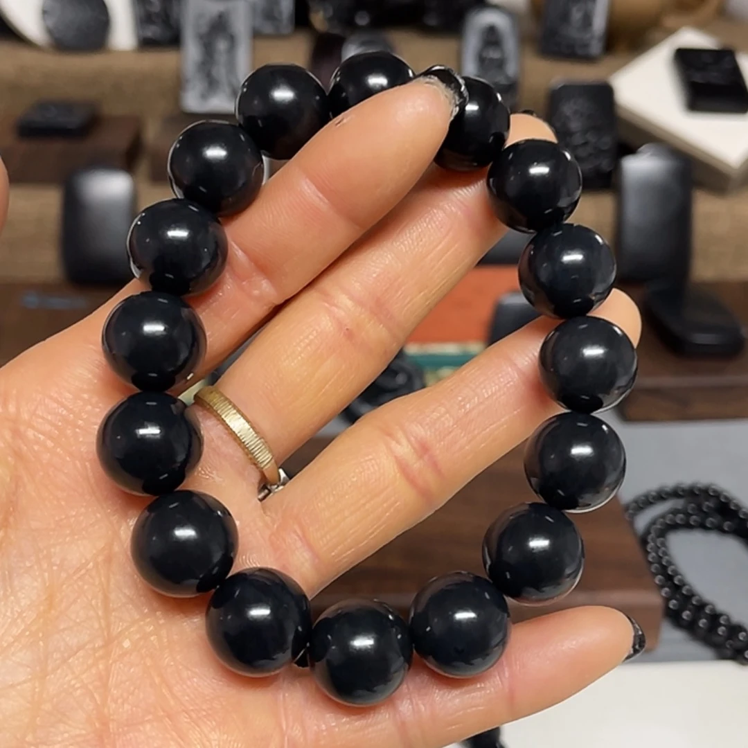 【闪购商品】和田玉（墨玉）手串未镶嵌羊脂级卡14圆珠
