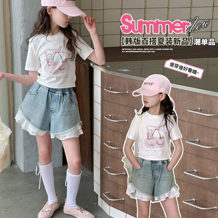 6-12-15岁女童夏季短袖短裤套装中大童2025新款时髦休闲童装韩版
