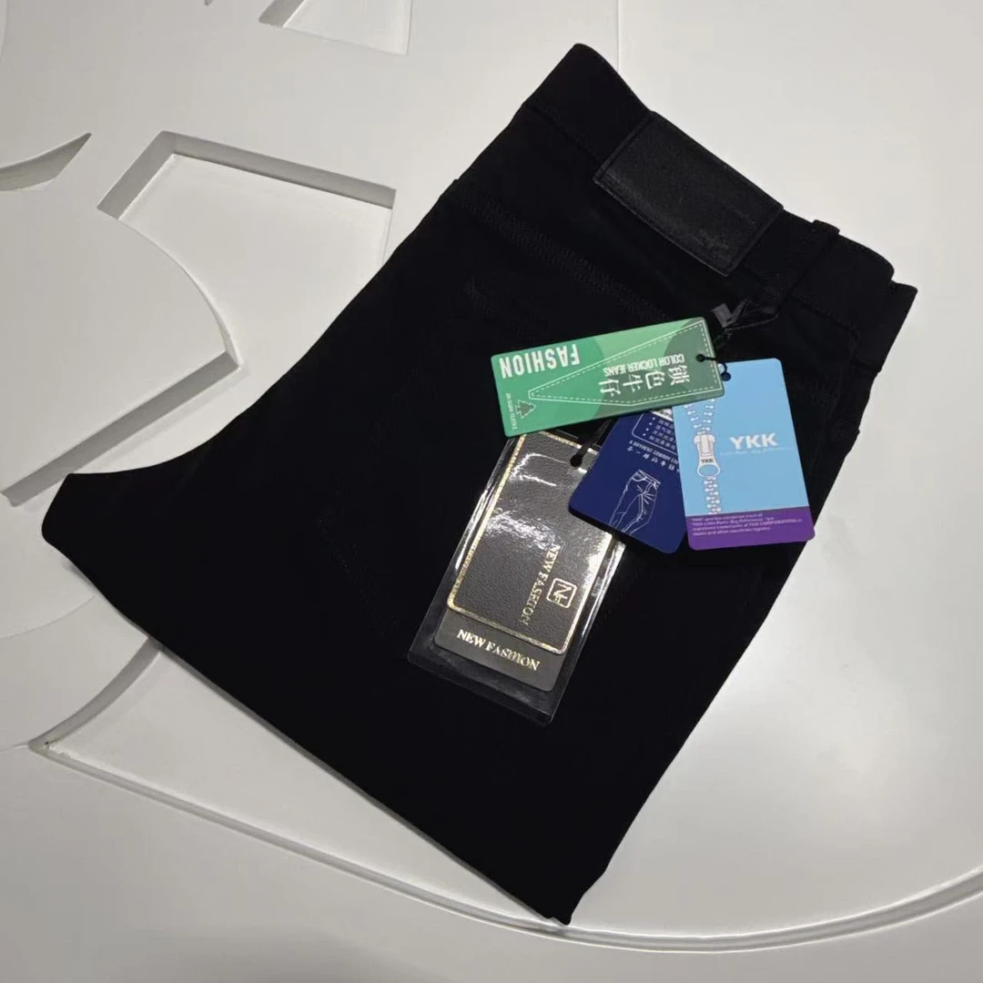 春夏高端奢华黑牛 24K镀纯金纽扣 YKK拉链防褪色薄款纯黑色牛仔裤