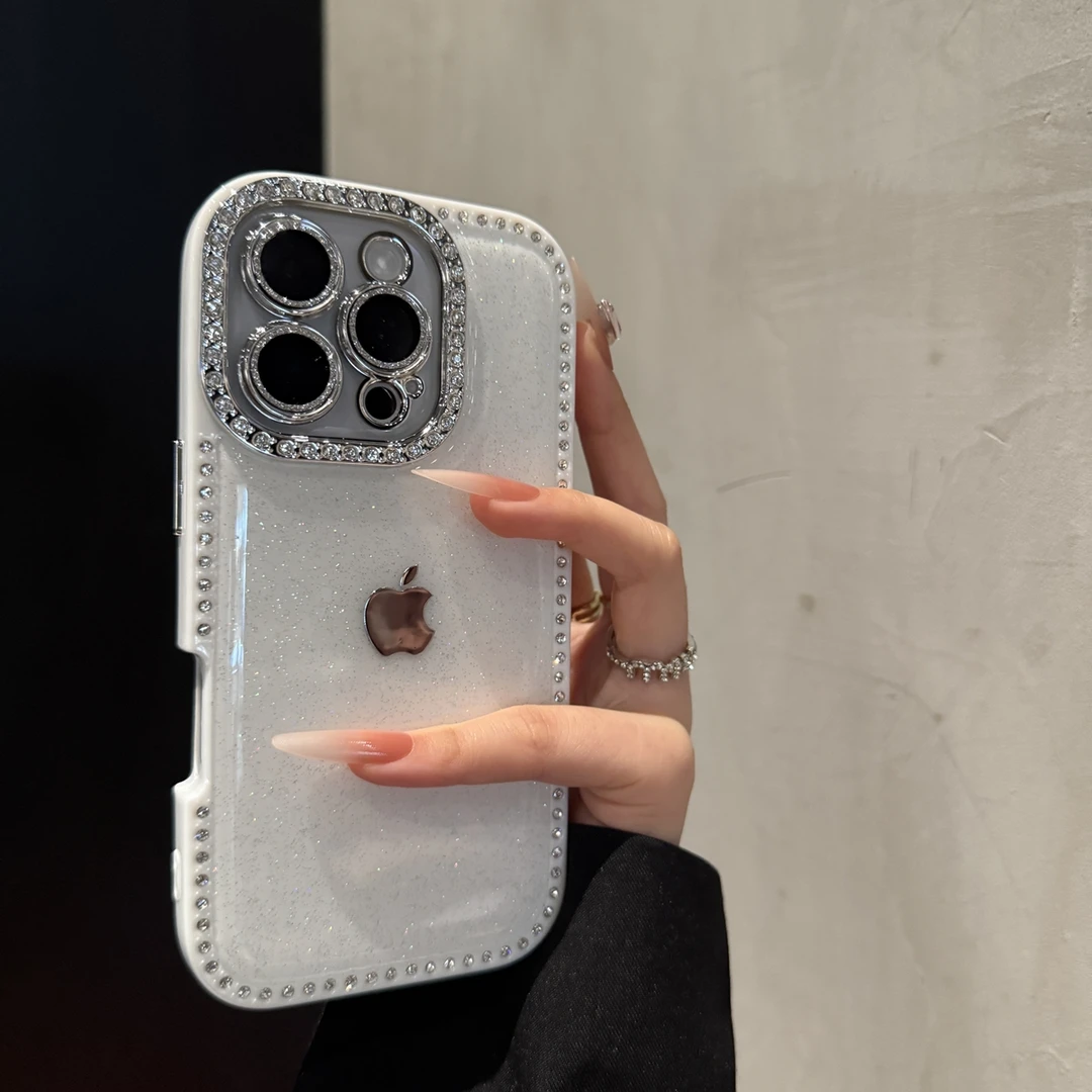 双面镶钻闪粉适用苹果16promax手机壳简约iPhone15个性14高级13女