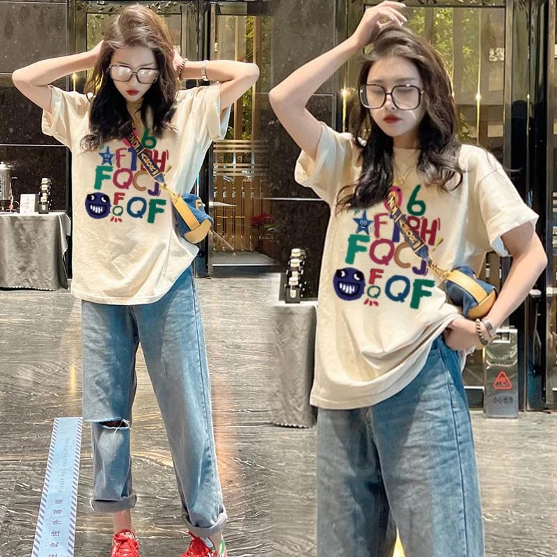 2025年潮牌纯棉短袖显瘦小个子上衣新款夏季t恤女士休闲圆领女装