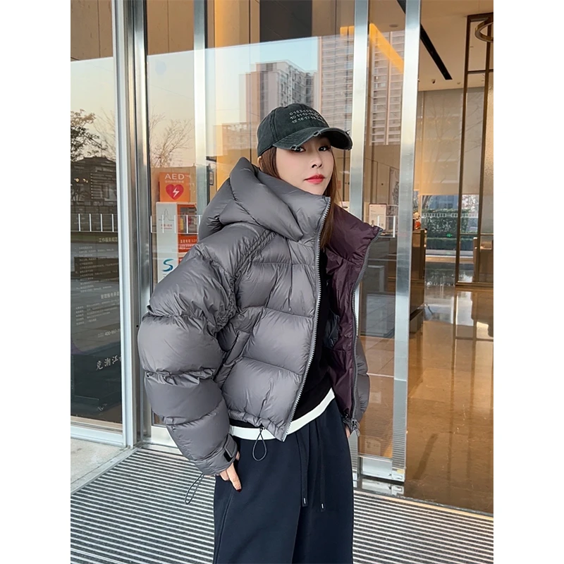 2024欧货冬季新款欧货连帽短款羽绒服外套女