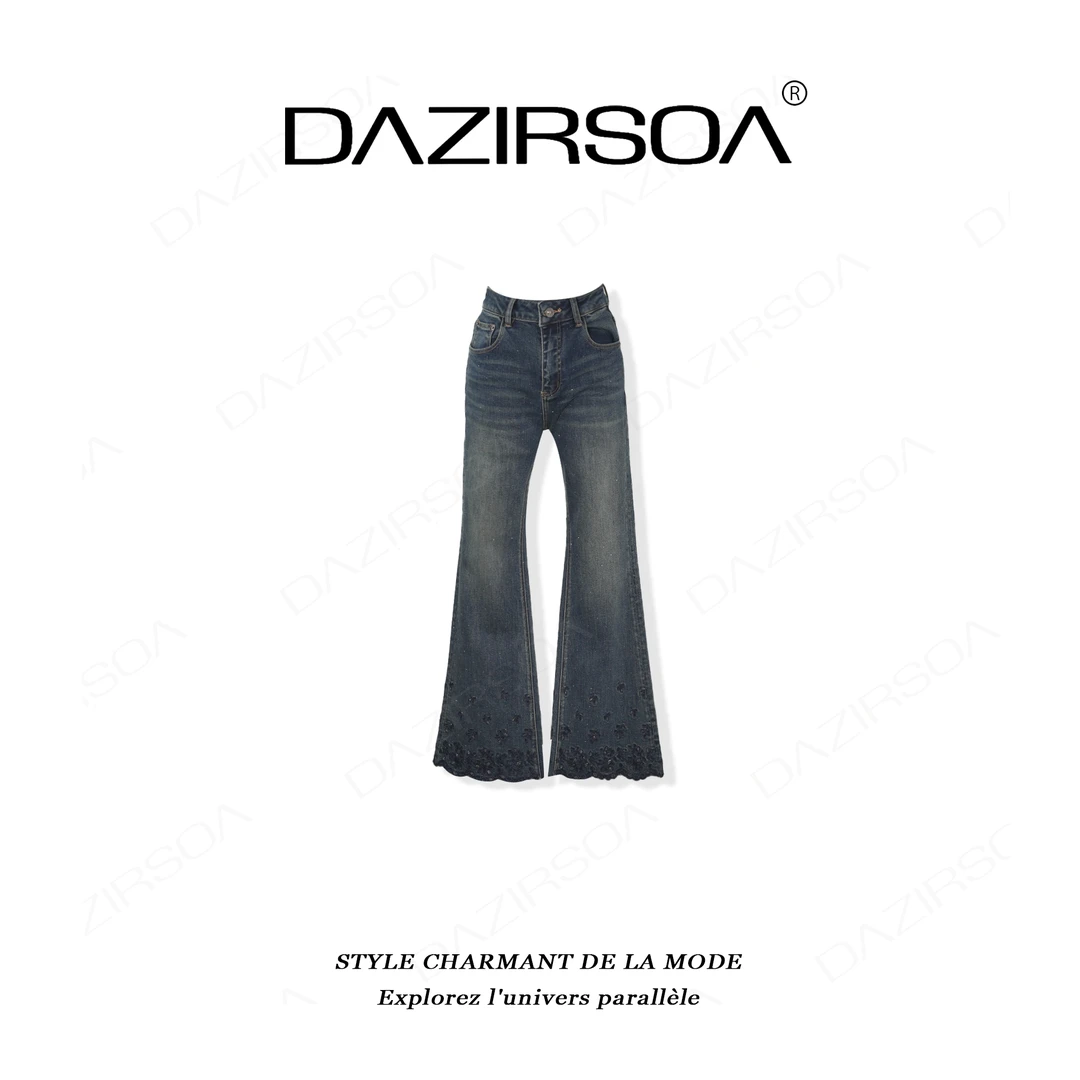 DAZIRSOA/达姿“流动剪影”时尚百搭法绣花朵个性喇叭牛仔裤 AA528