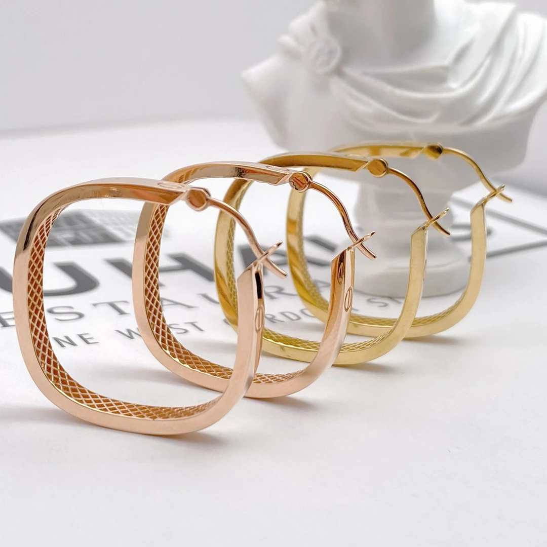 18k金 方形耳圈 大号百搭时尚个性素圈素款简约 多样性发货其一