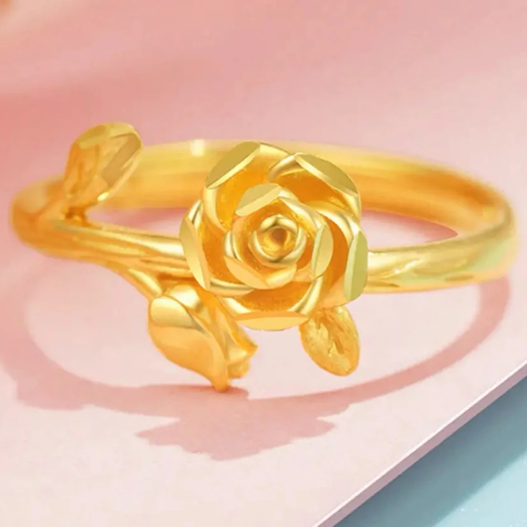 铜合金戒指 火烧不掉色玫瑰花女款可调节复古气质节日送老婆礼物