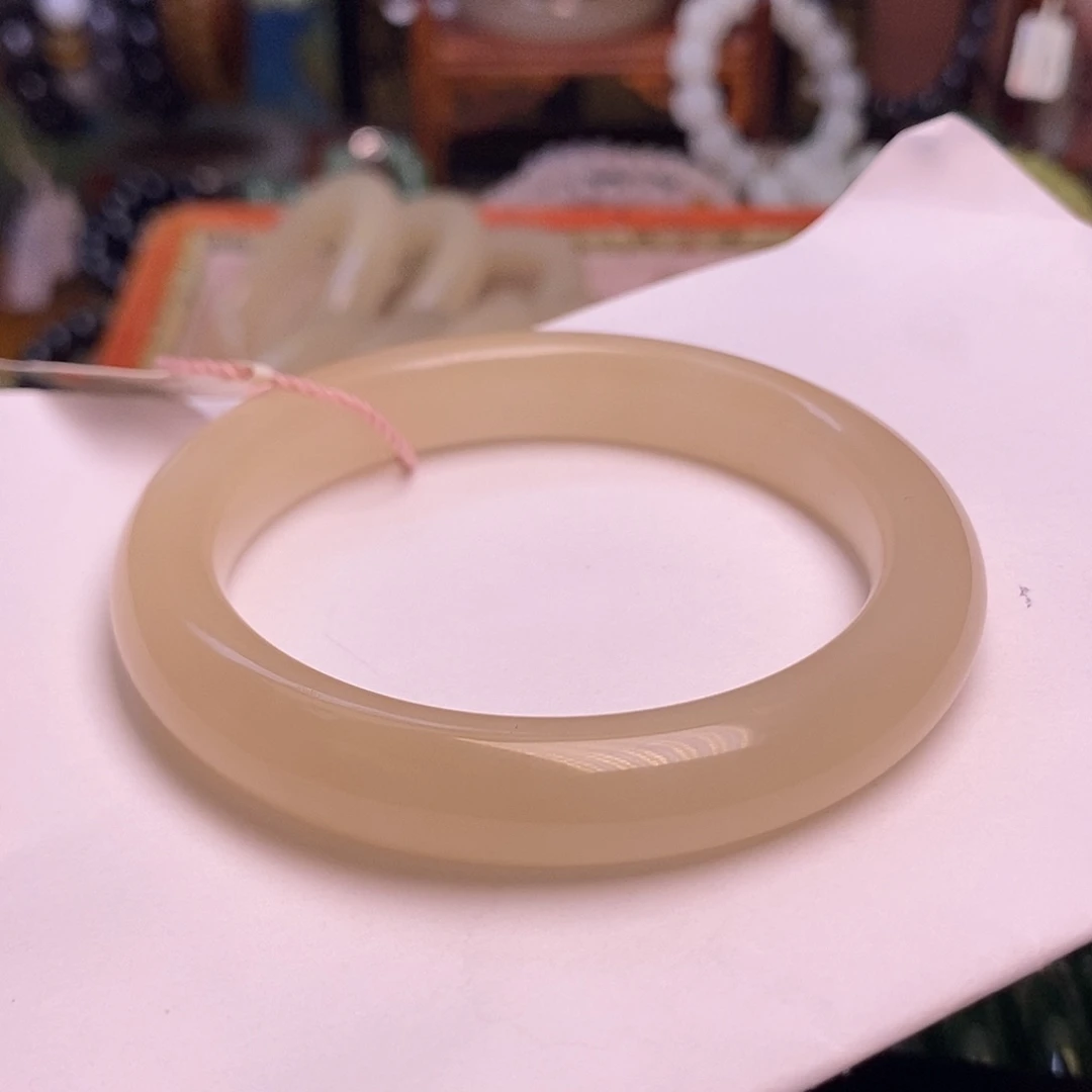 和田玉未镶嵌颈饰老矿料熟藕粉浓粉手镯56