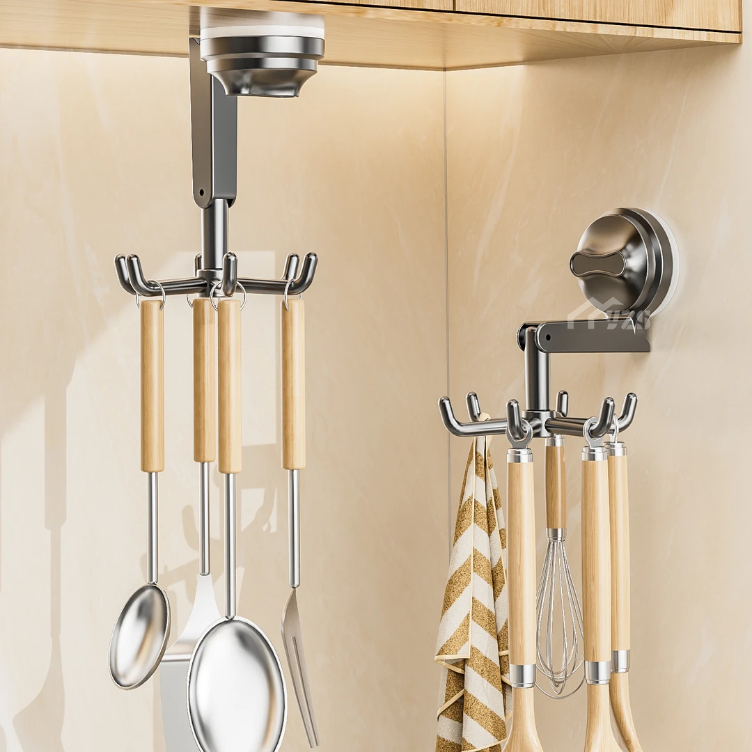 厨房旋转挂钩免打孔壁挂置物架锅铲菜板挂架粘胶强力墙上免钉