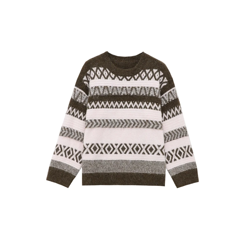 【小暖炉】复古菱形长毛提花打底针织长袖百搭毛衣ly1261HH