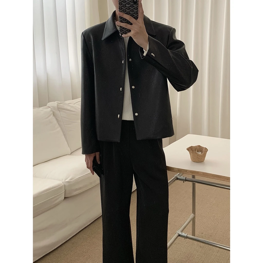 阿茶与阿古【立裁皮衣】高级感黑色皮衣外套秋季宽松皮夹克A2508202