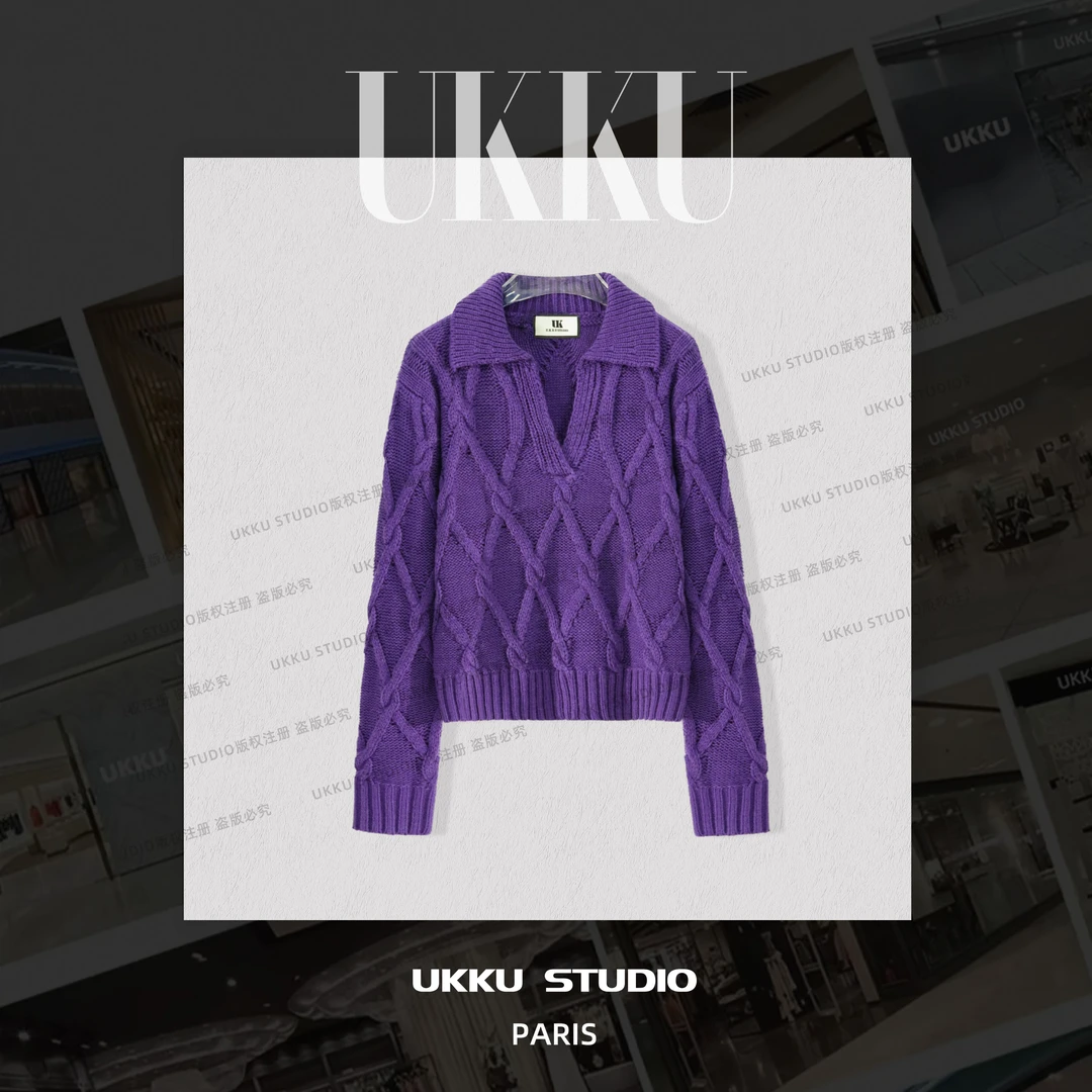 娟【UKKUSTUDIO】常规宽松型立领针织衫长袖女士毛衣315040