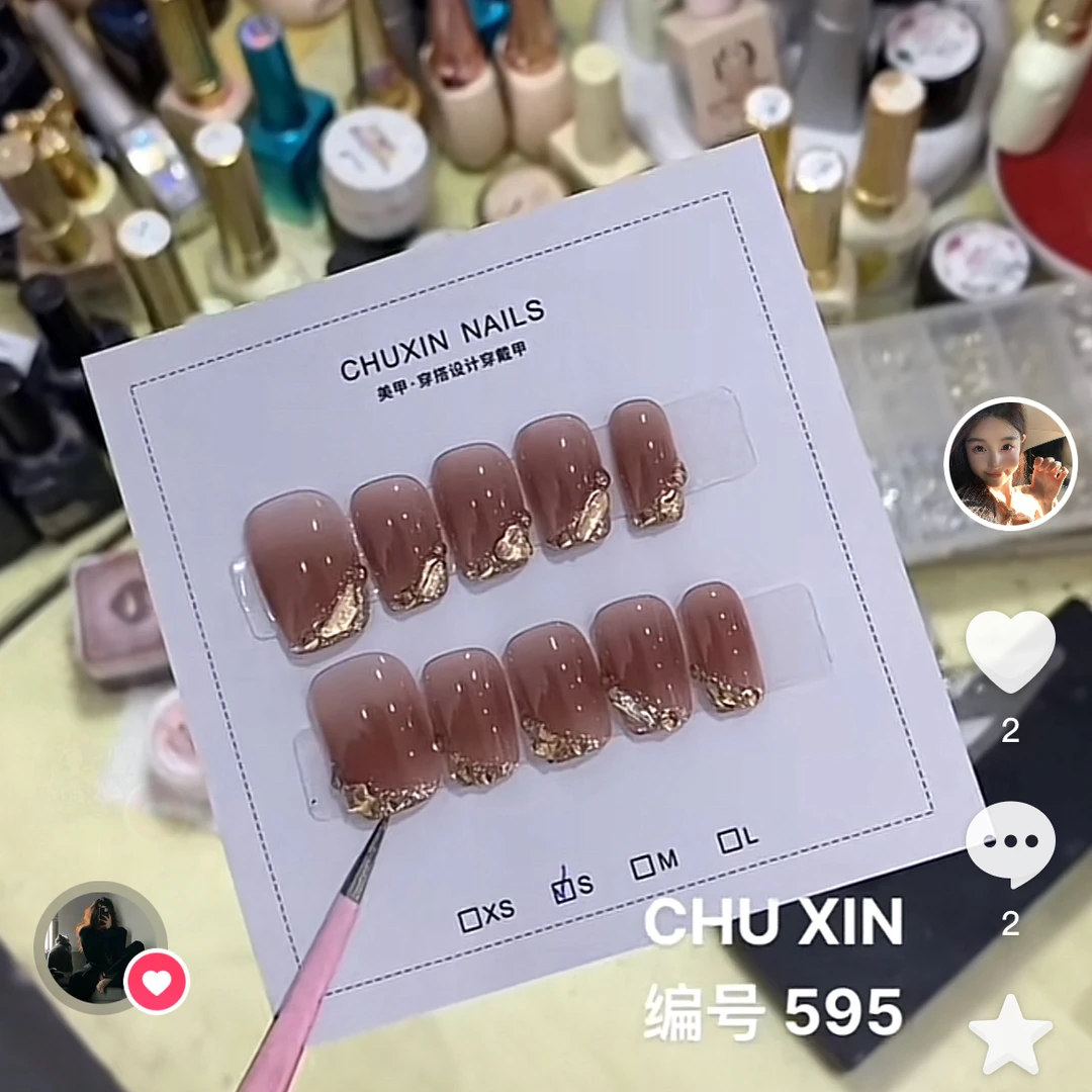 【595指梦星纱】纯手工定制穿戴甲日系法式美甲贴片气质短款假指甲