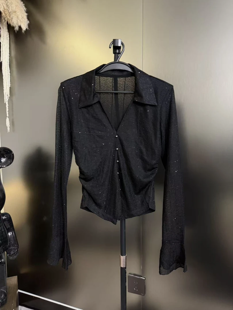 DA-J夏季新款V领网纱高级感修身显瘦防晒衬衣