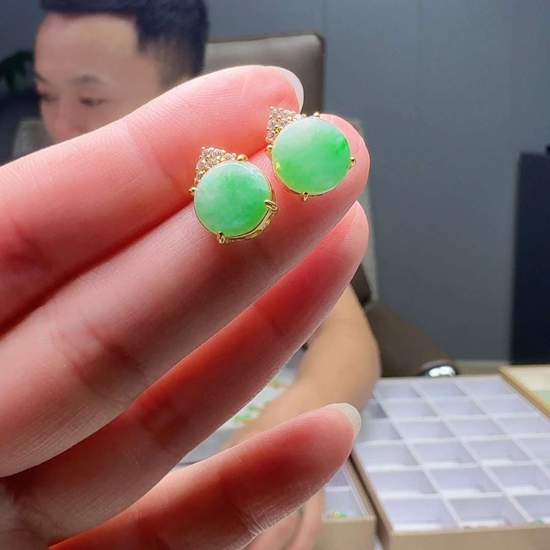翡翠银S925镶嵌耳饰天然