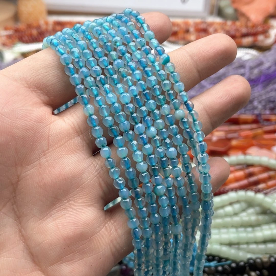 玛瑙/玉髓未镶嵌珠宝半成品两条装卡4mm蓝玛瑙切面珠